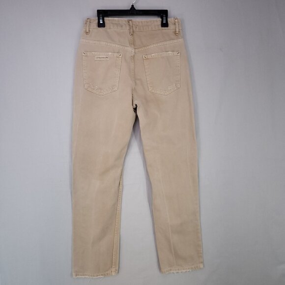 Free People The Dakota Straight Jeans Womens Size 26 Distressed High Rise Beige - Picture 9 of 14